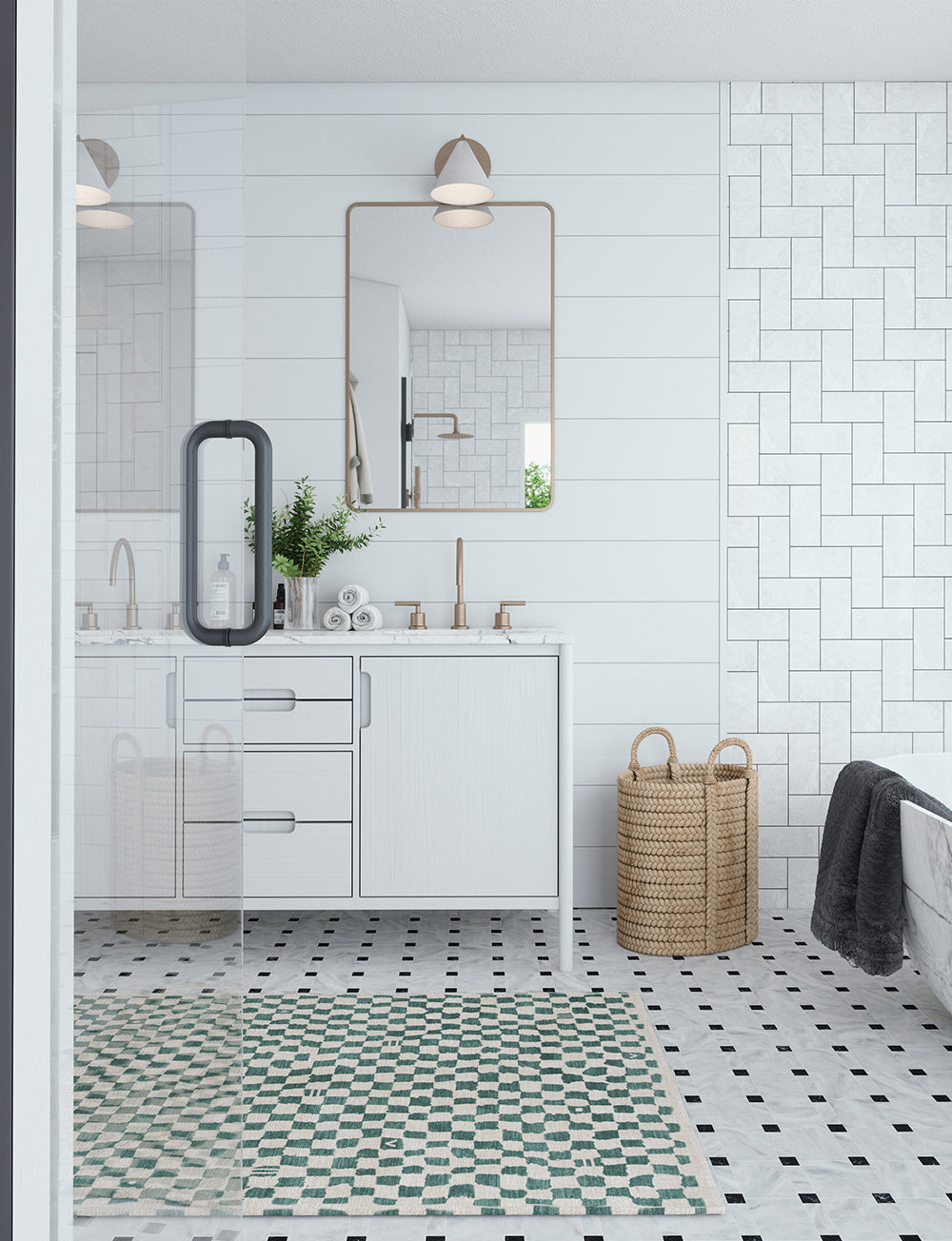 Metro Checkered Slate Green Rug