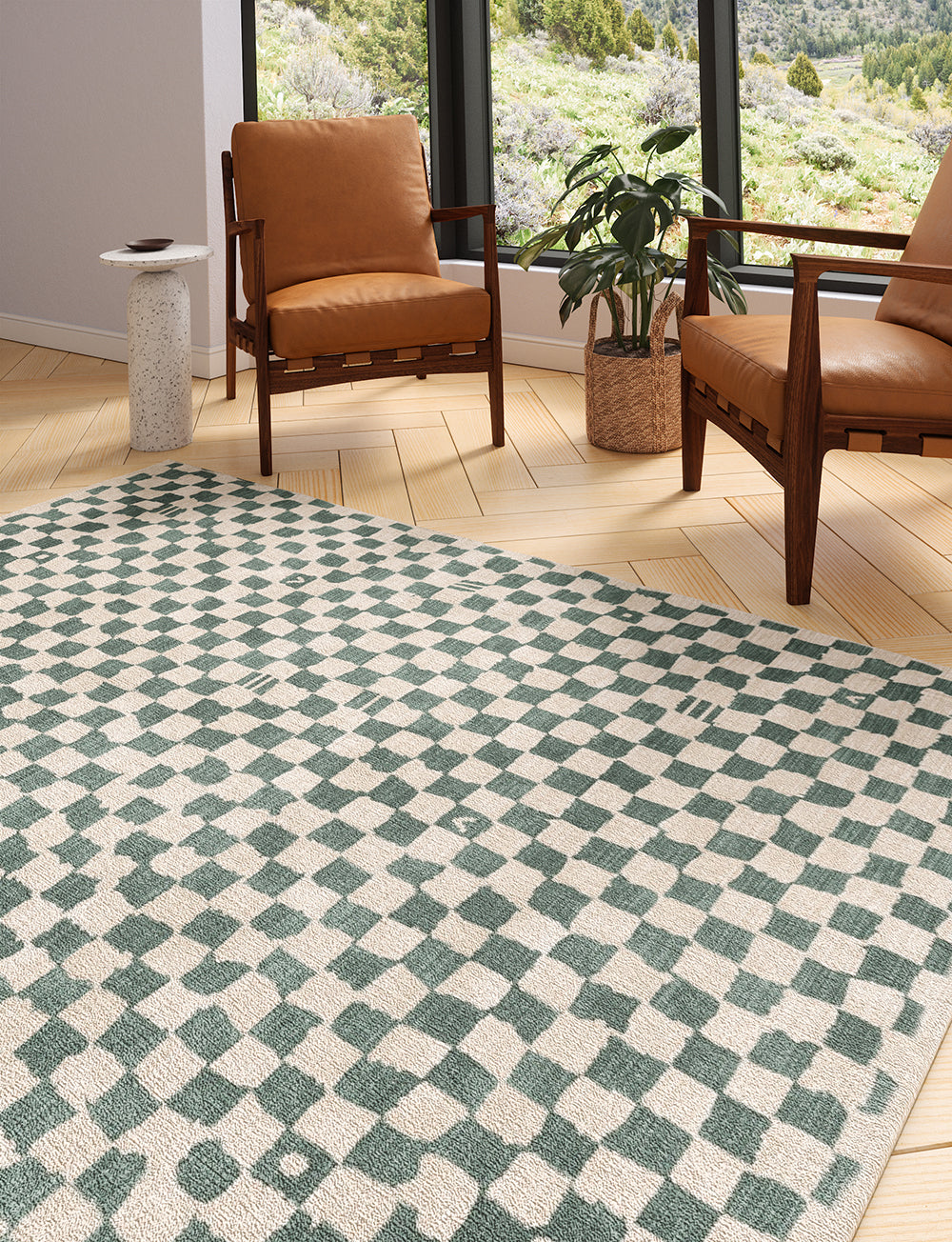 Metro Checkered Slate Green Rug