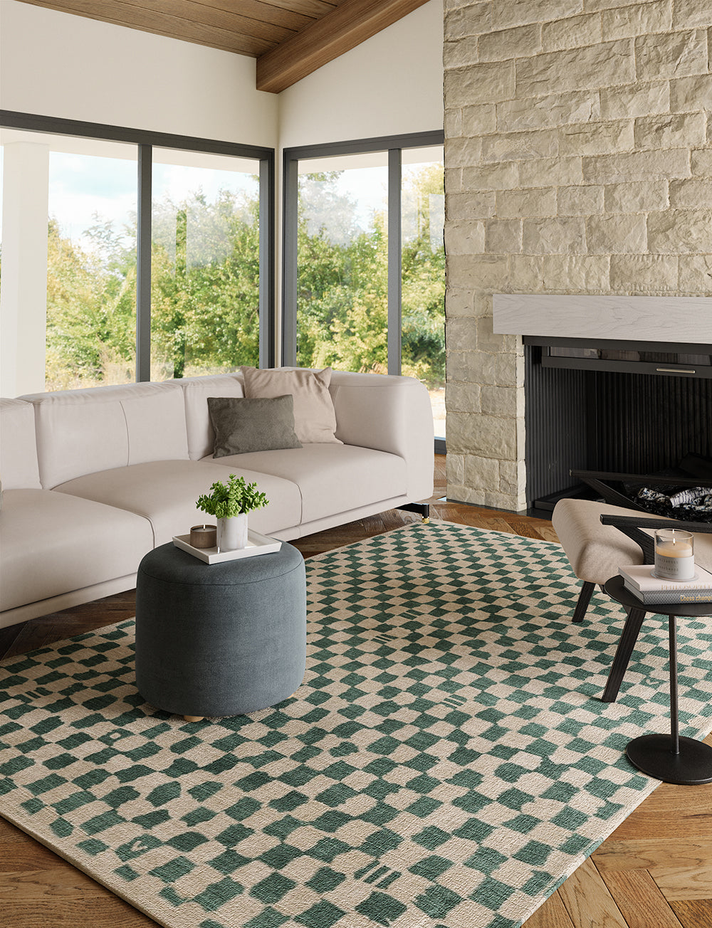 Metro Checkered Slate Green Rug