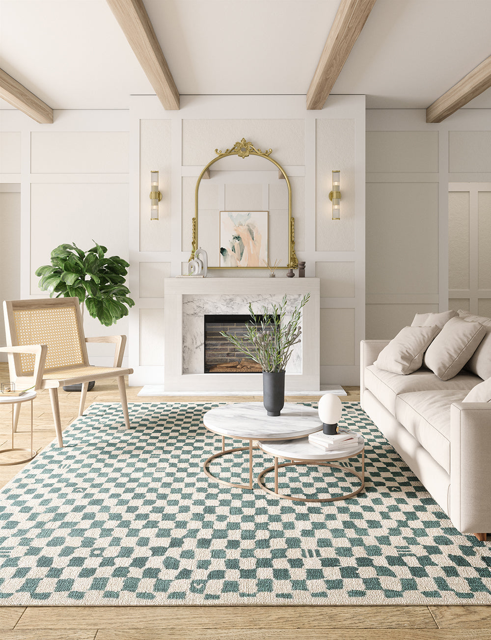 Metro Checkered Slate Green Rug